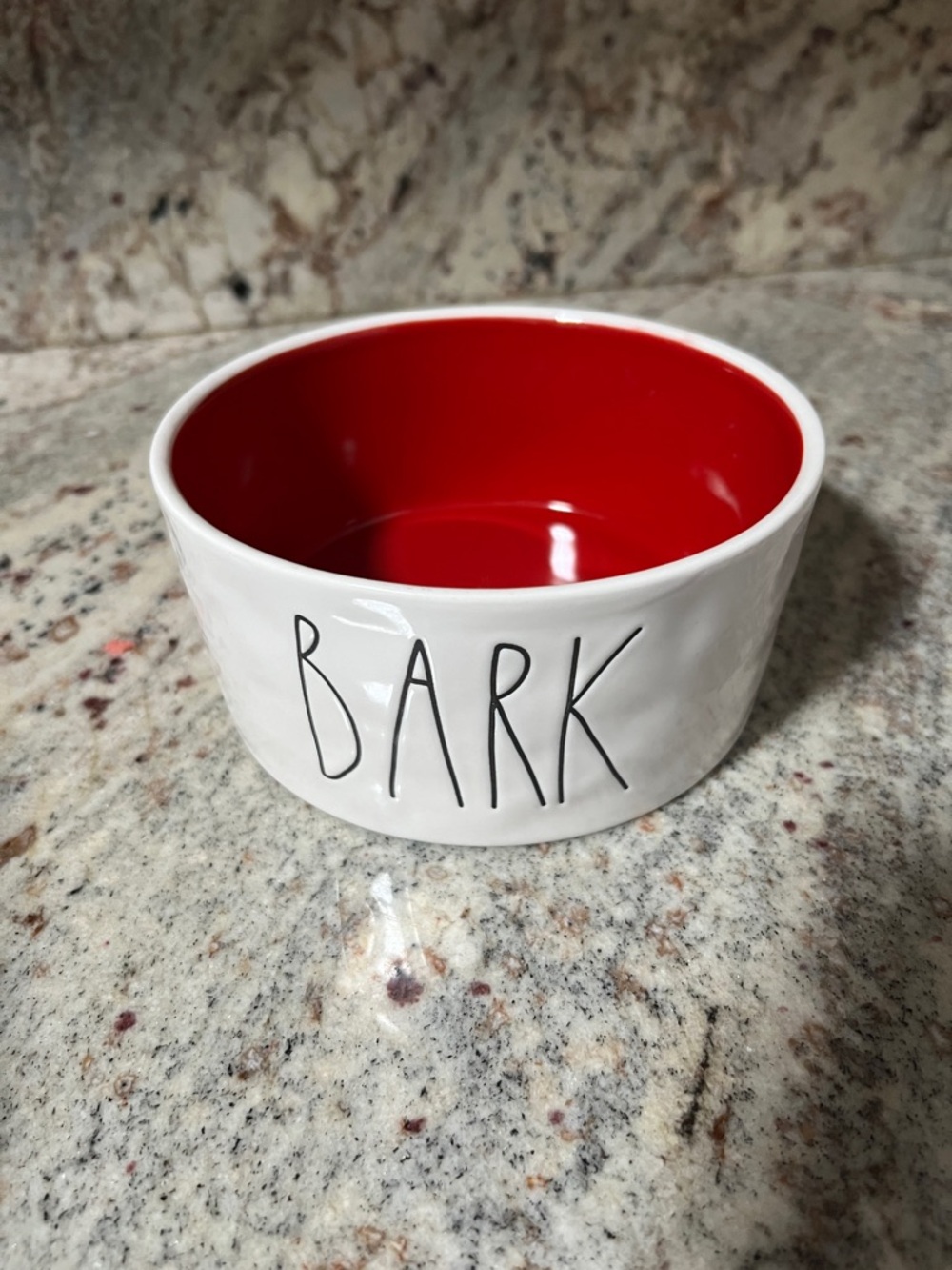 Rae Dunn White Ceramic Dog Bowl with Black 'BARK' Text